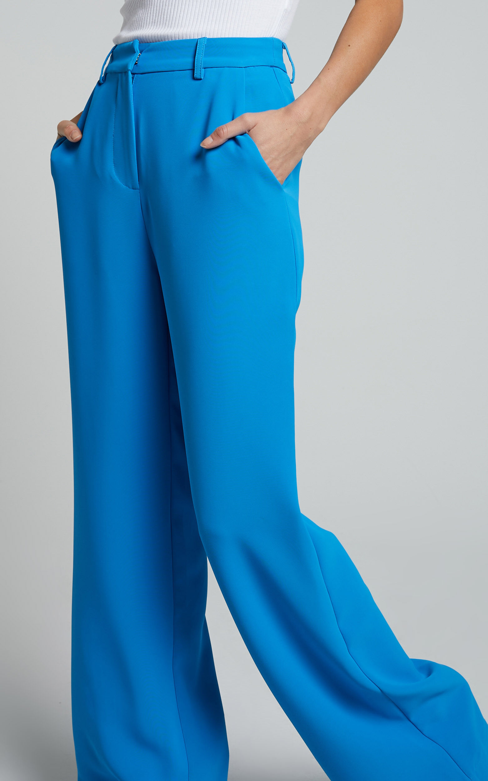 Bonnie Pants - High Waisted Tailored Wide Leg Pants in Blue