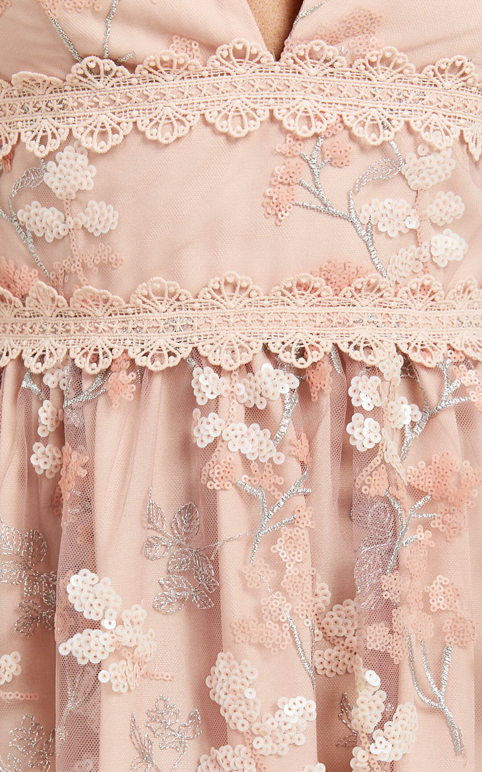 Seychelles Midi Dress Plunge Embroidery 3d Floral Lace Dress in Light Pink Showpo