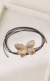 Megan Necklace - Butterfly Pendant Choker Necklace in Gold