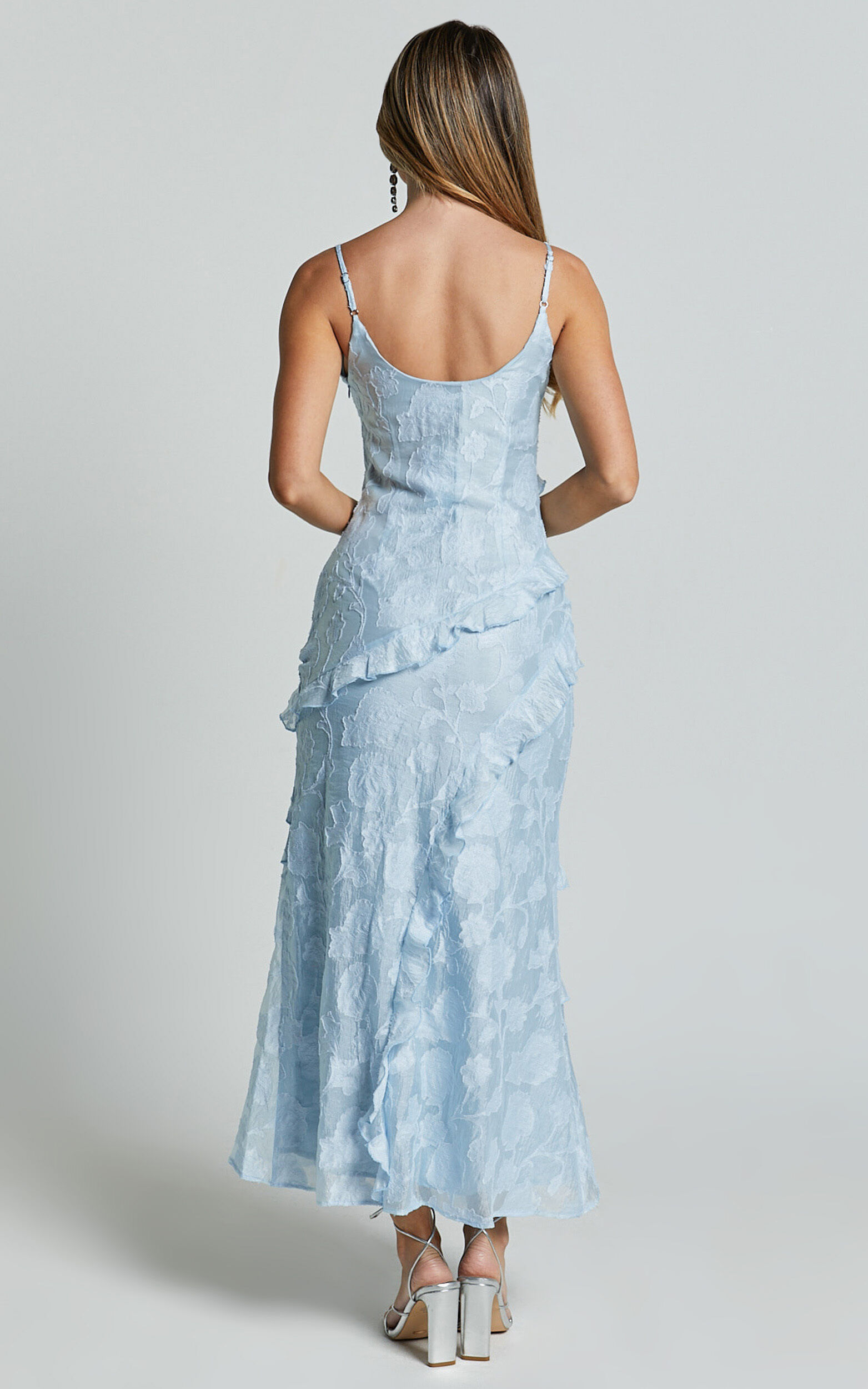 Michaela Midi Dress - Jacquard Ruffle Detail Tiered Dress in