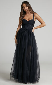 Emmary - Bustier Bodice Tulle Dress in Black