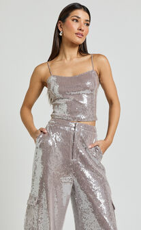 Tricia Top - Sequin Cami Top in Grey