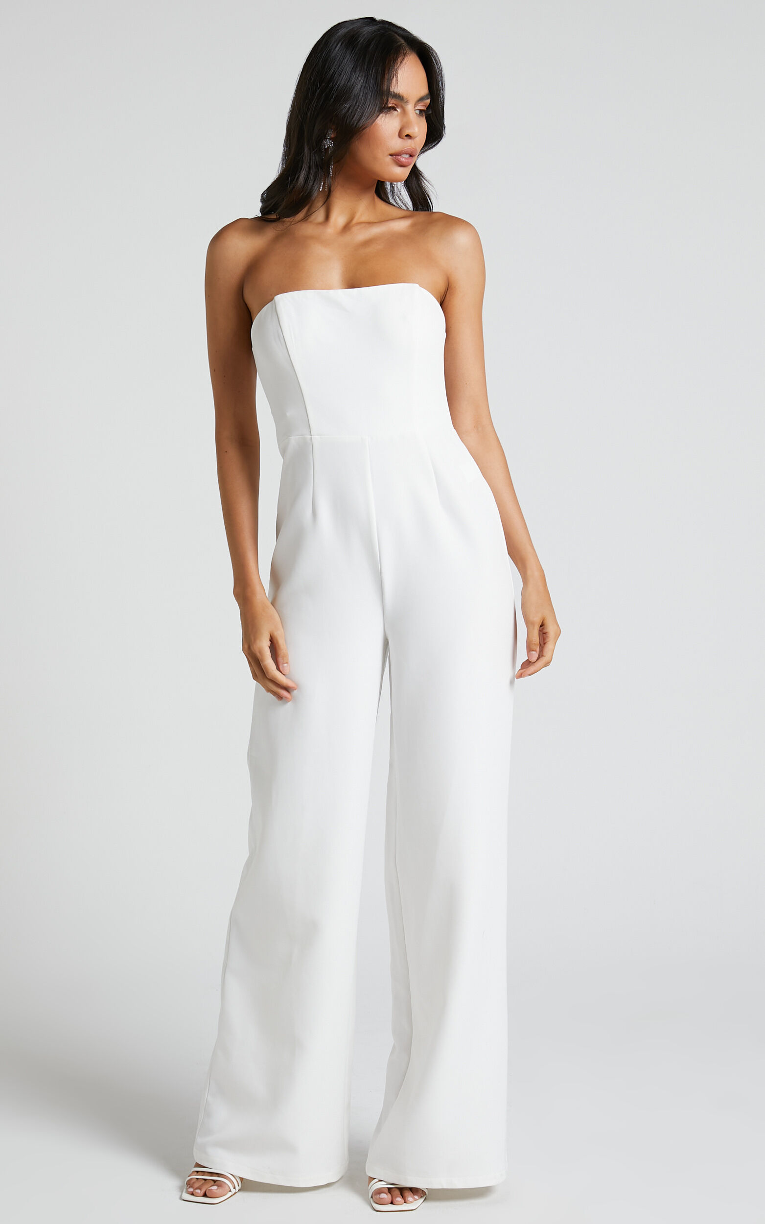 White strapless jumpsuit wide leg store