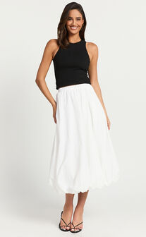 Abbey Midi Skirt - Bubble Hem Skirt in White