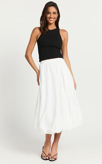 Abbey Midi Skirt - Bubble Hem Skirt in White