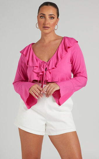 Rumina Top - Long Sleeve Top in Hot Pink
