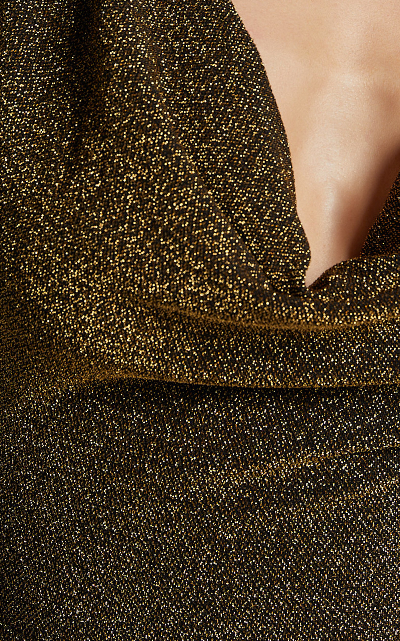 Paisley Midi Dress Plunge Cowl Neck Long Sleeve Glitter Jersey Dress in Gold Showpo