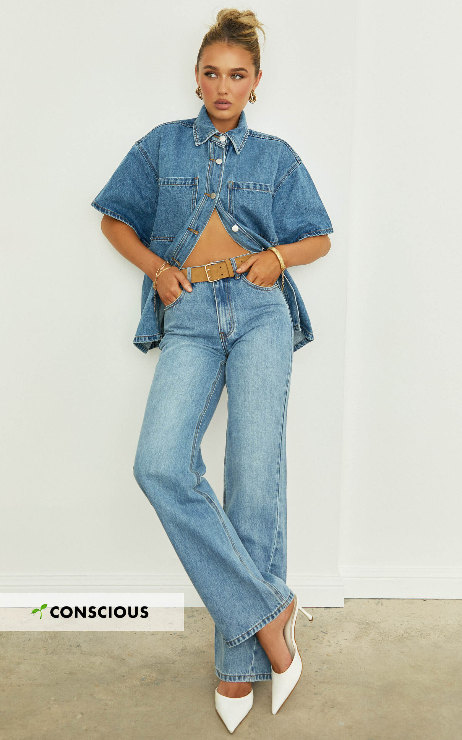 Abbie Jeans - Mid Rise Straight Leg Recycled Denim Jeans in Mid Blue Wash - 06, BLU1