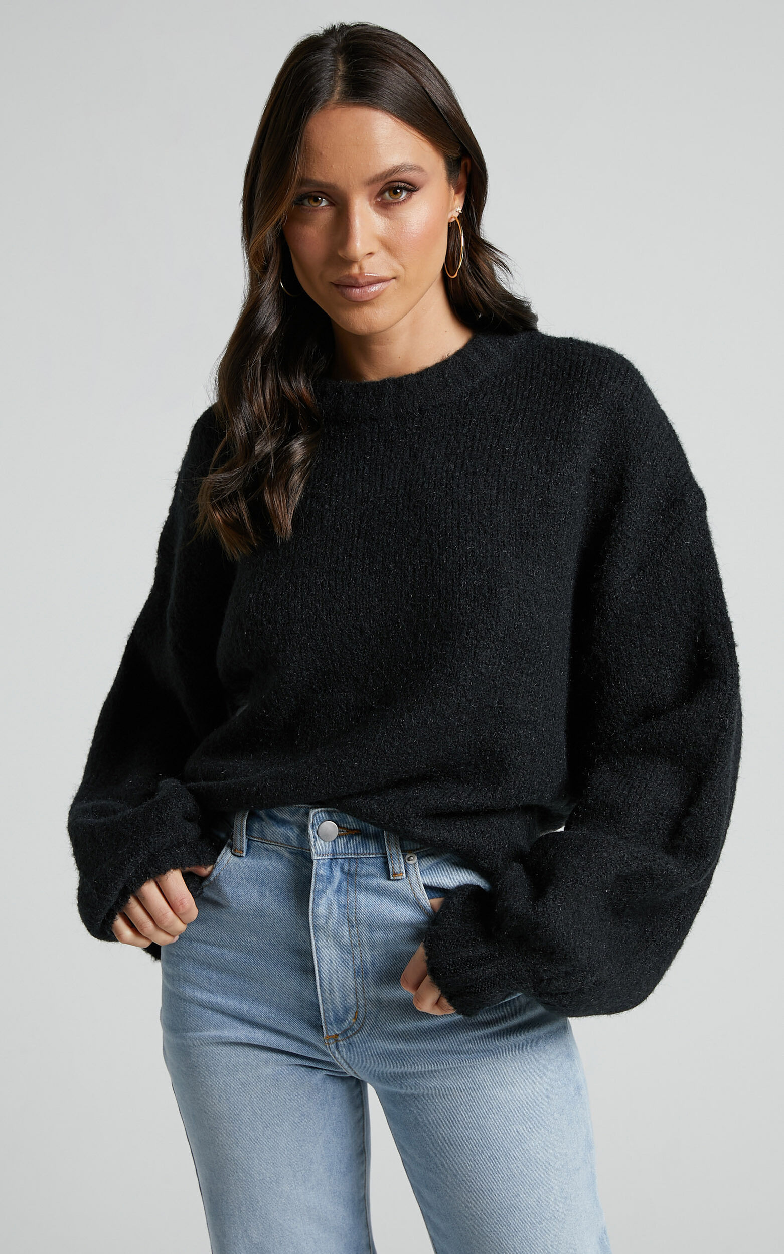 Aubrey Jumper - Crew Neck Knit Jumper in Black - 08, BLK1