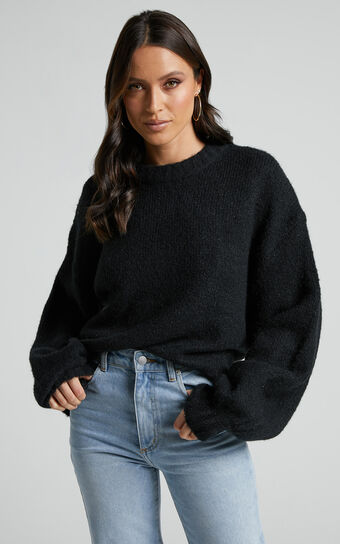 Aubrey Jumper - Crew Neck Knit Jumper in Black