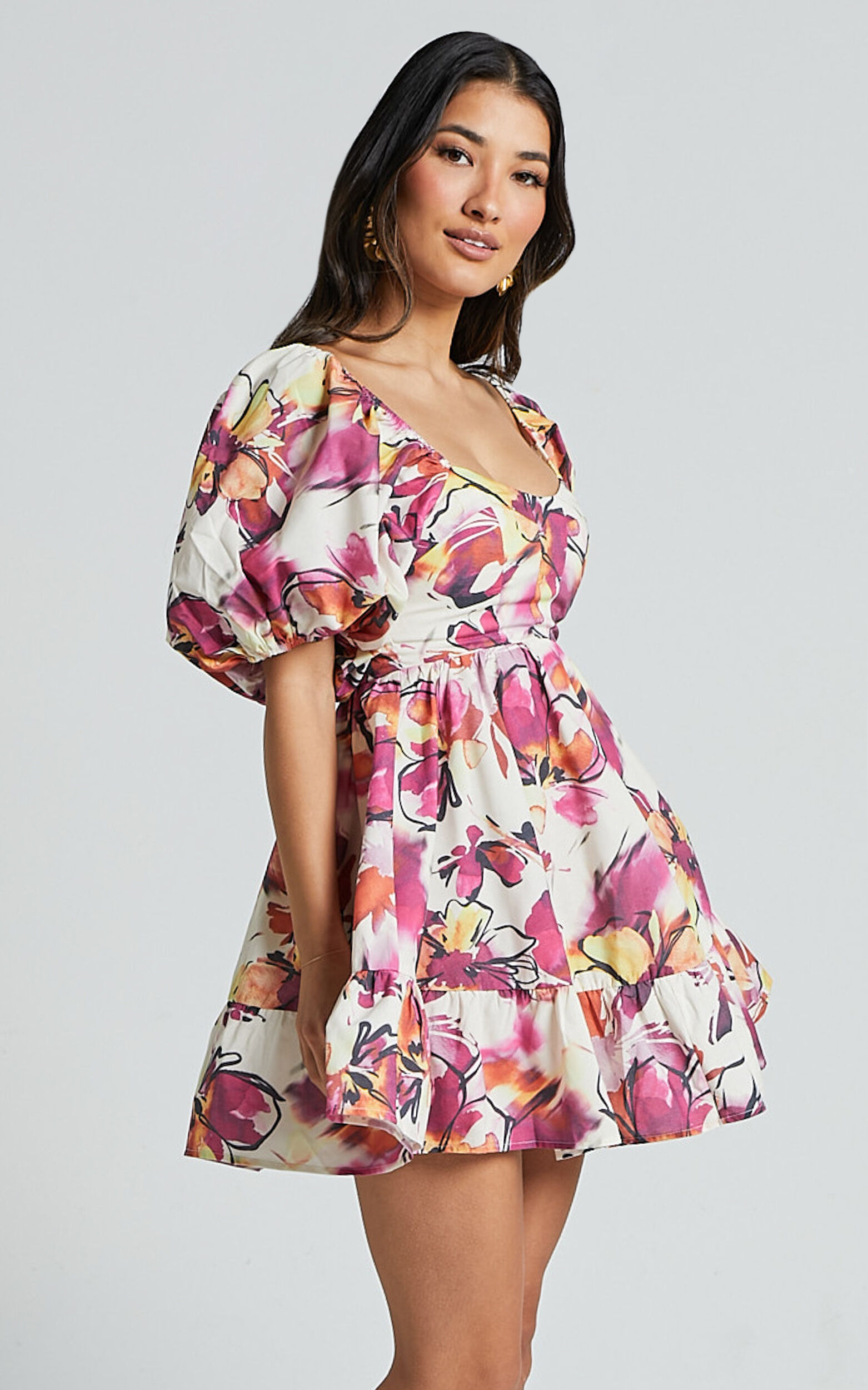 Puff sleeve babydoll dress shop