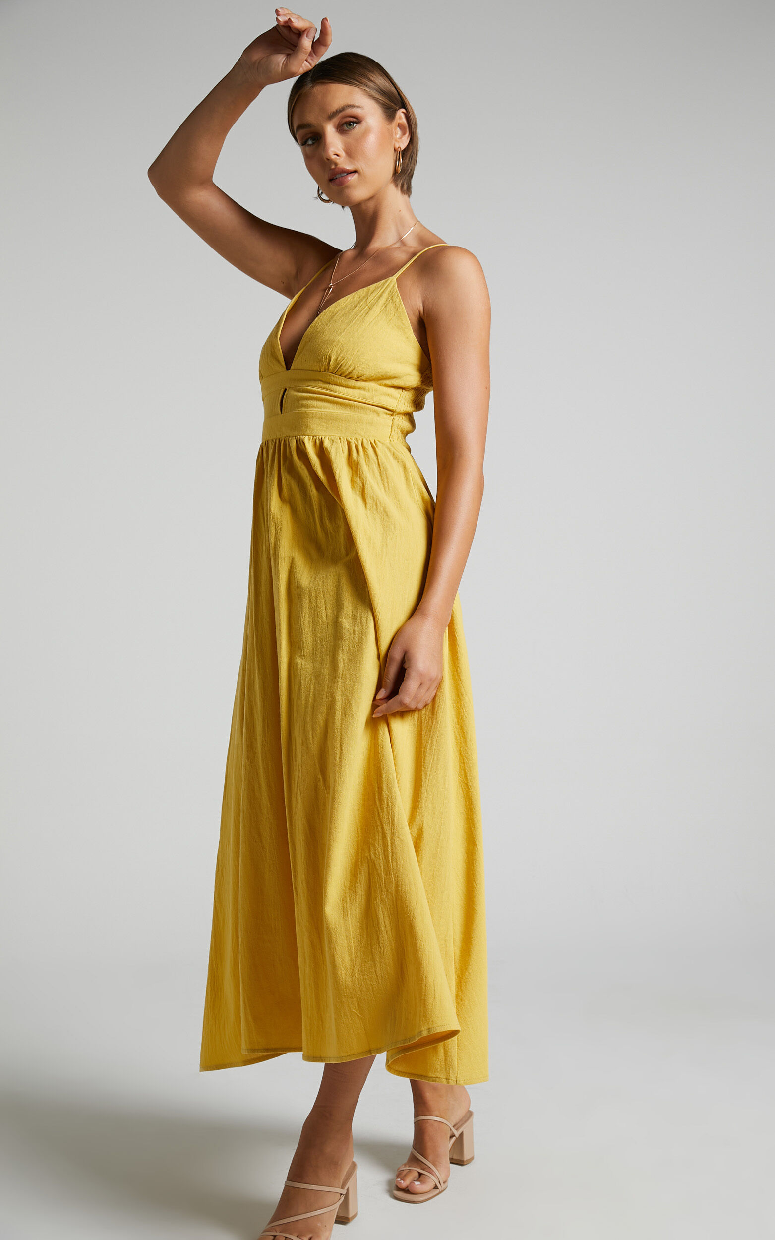Mustard fit hotsell and flare dress