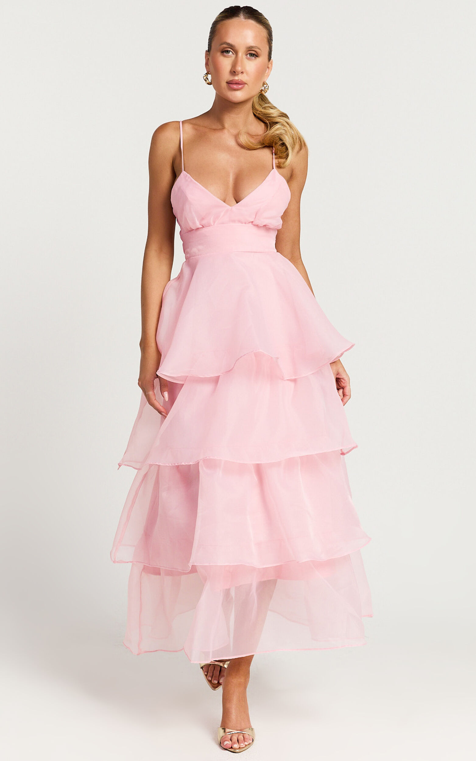 Cindy Midi Dress - Layered Skirt Dress in Soft Pink - 06, PNK1