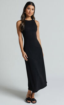 Rodolphe Midi Dress - Crew Neck Ribbed Sleeveless in Black