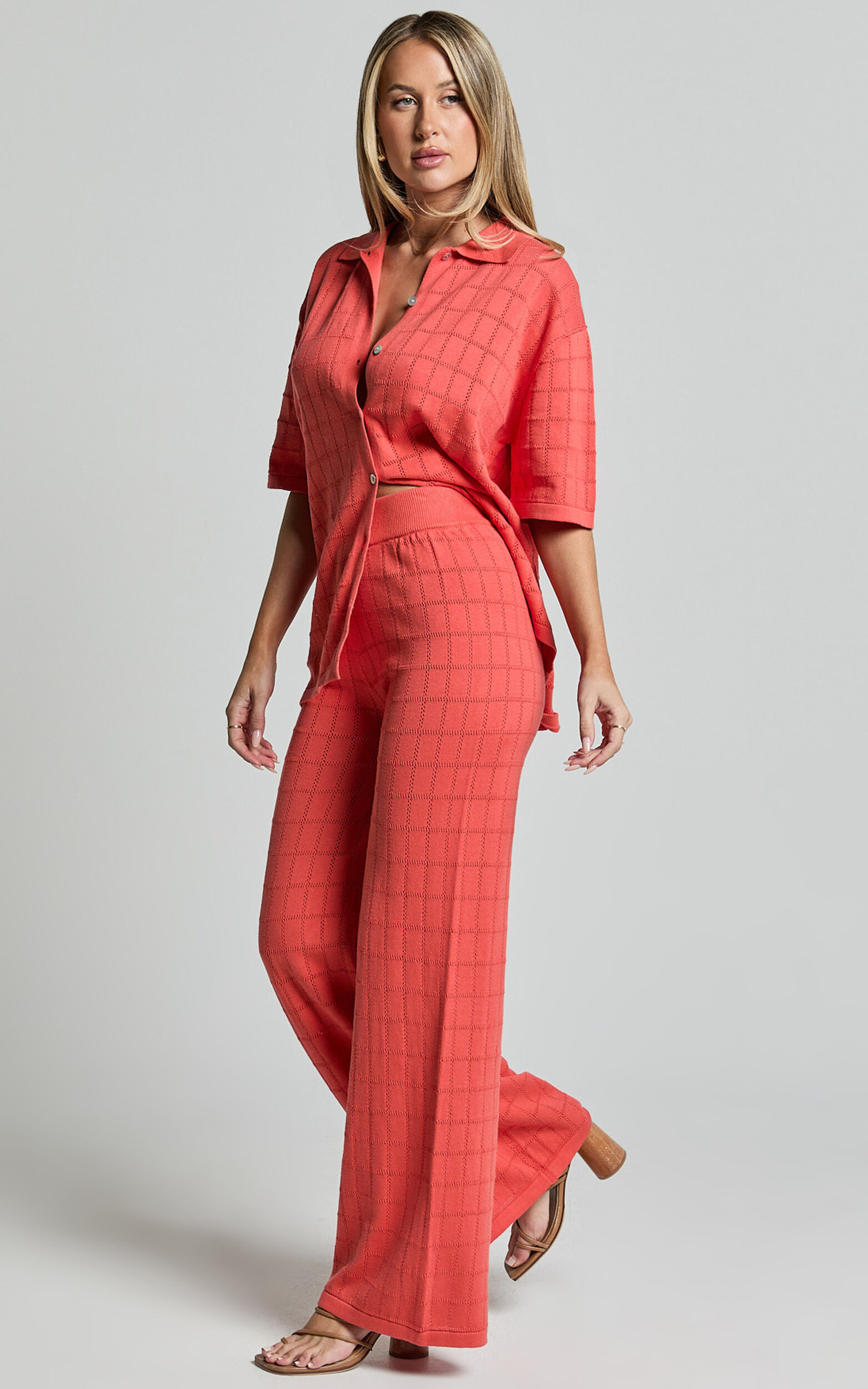 Tommy Two Piece Set - Knit Button Through Top and Pants Two Piece Set ...