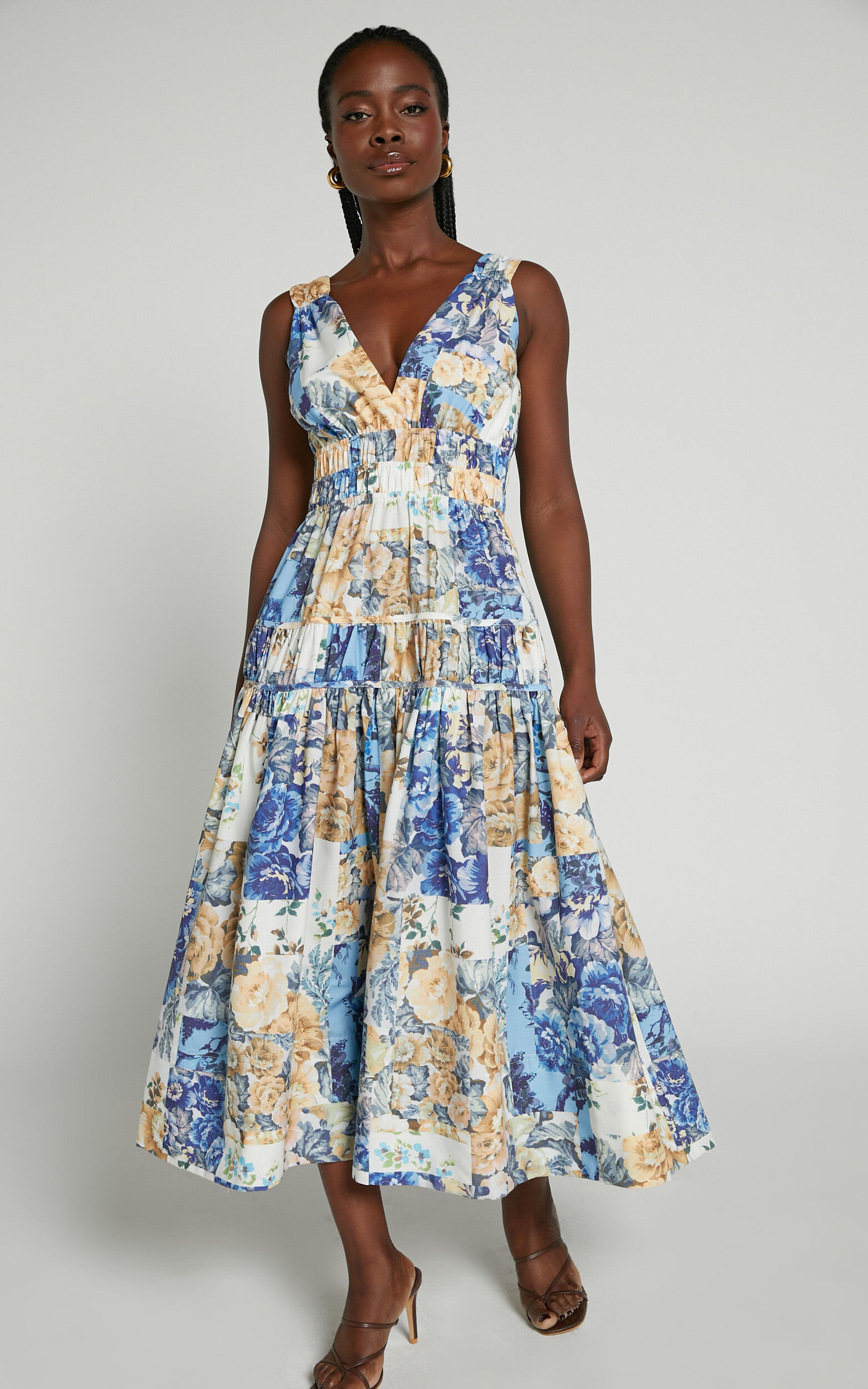Patchwork floral dress deals