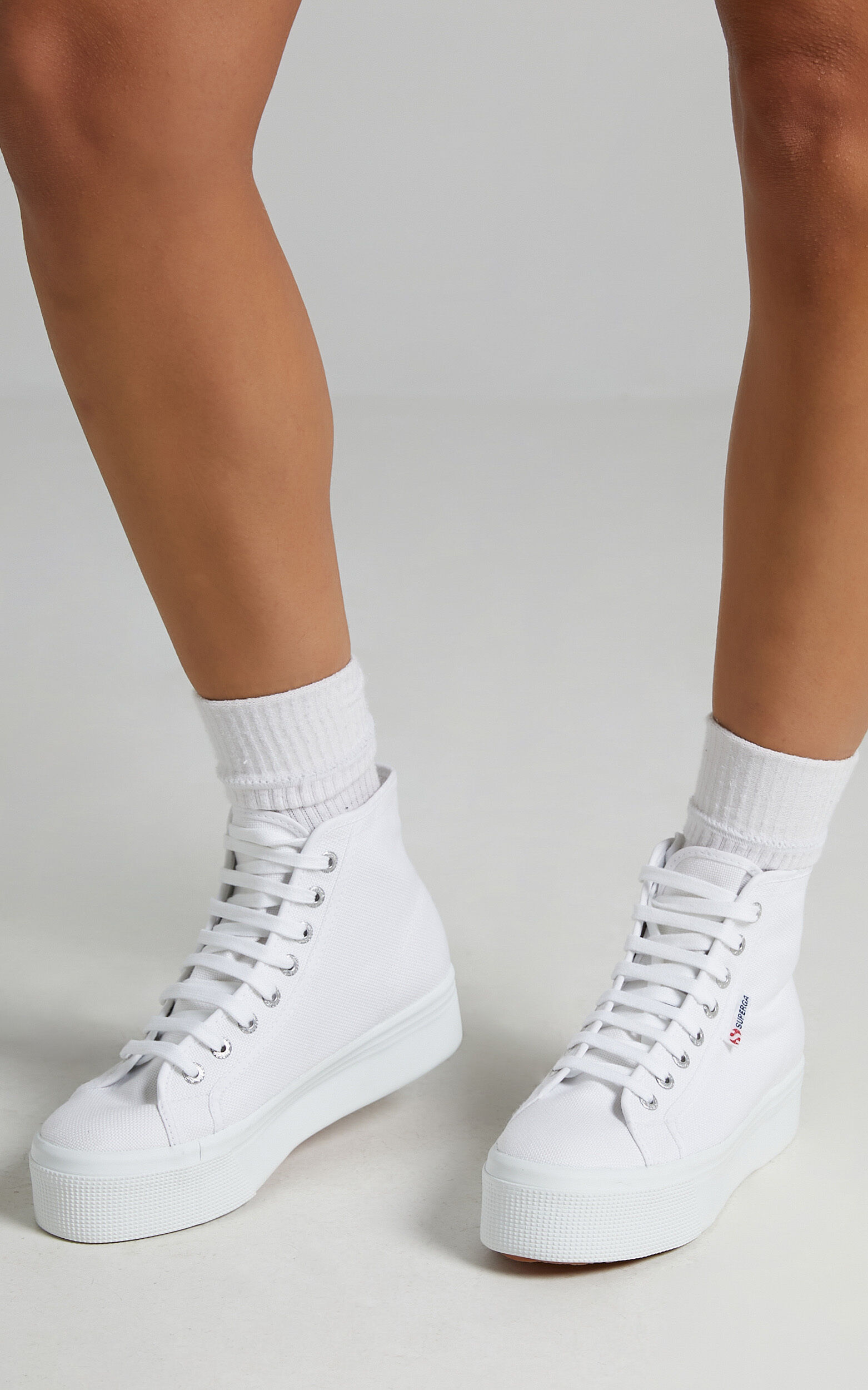 Superga 2705 Hi Top Sneakers in 901 White Showpo