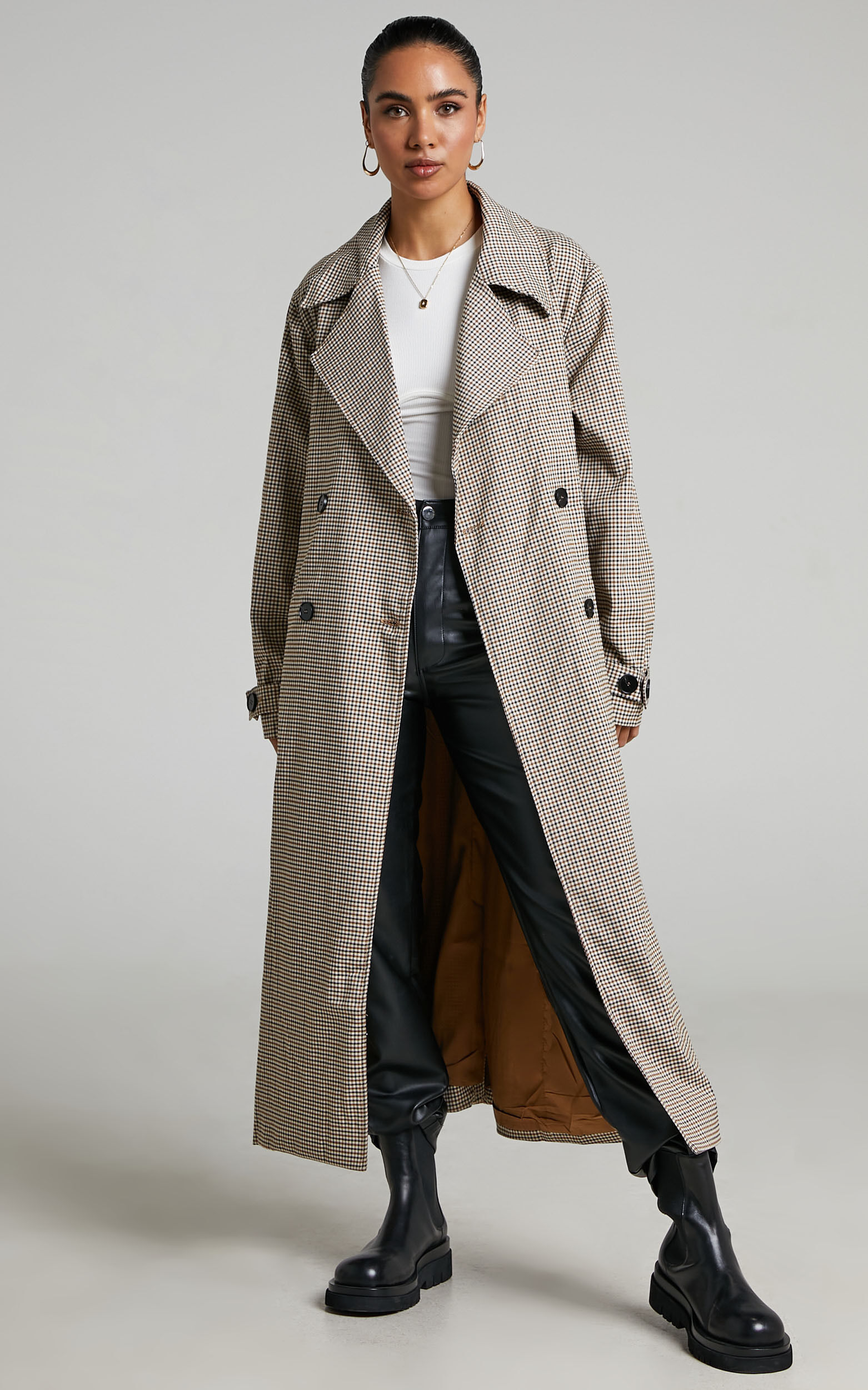 4th & Reckless - Chica Trench in Brown check | Showpo USA