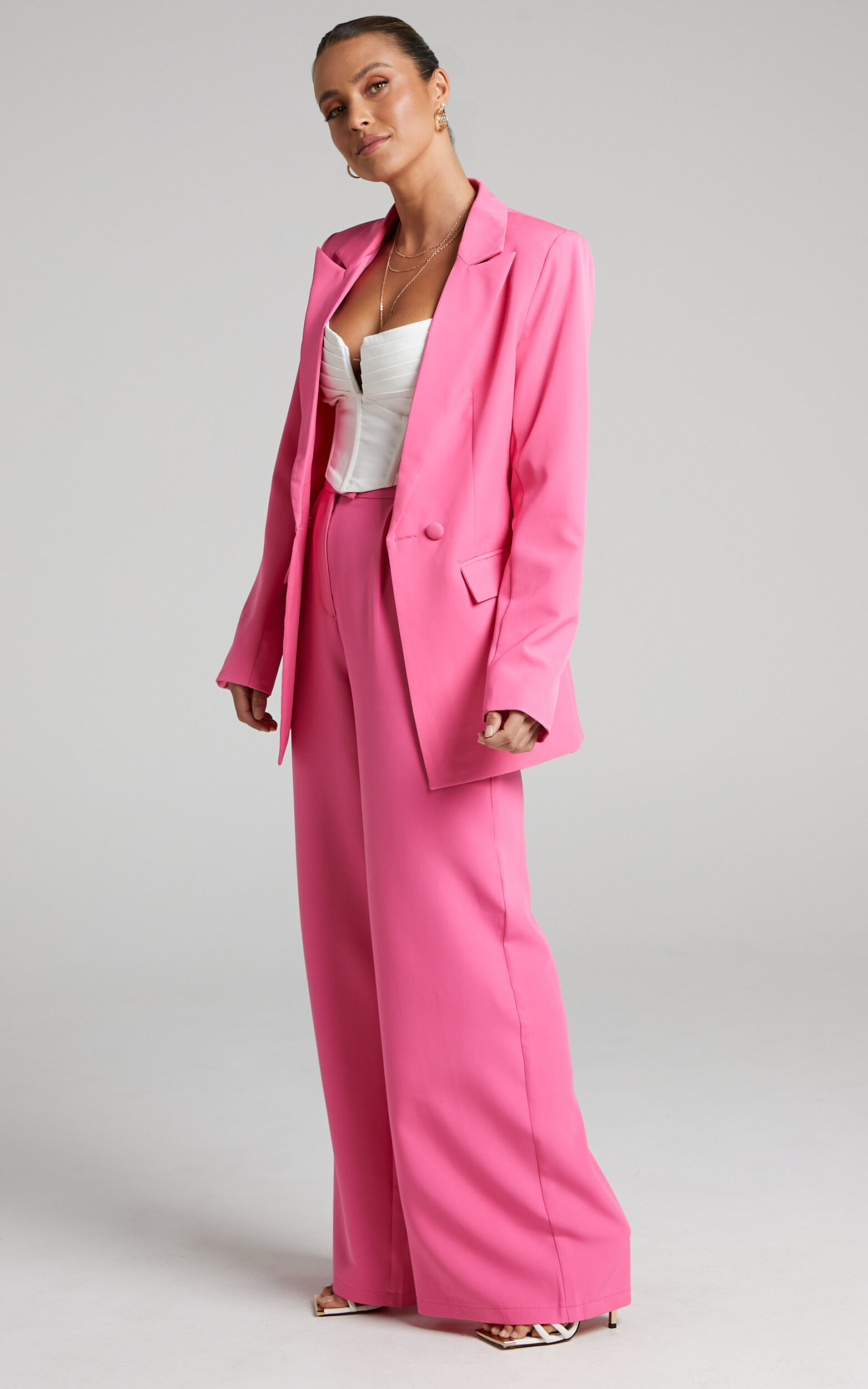 Caroline Pants - High Waisted Tailored Pants in Hot Pink | Showpo NZ