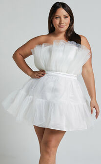 Amalya Mini Dress - Tiered Tulle Fit and Flare Dress in White