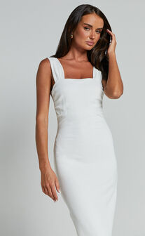 Tayla Midi Dress - Ruched Bust Bodycon Dress in White