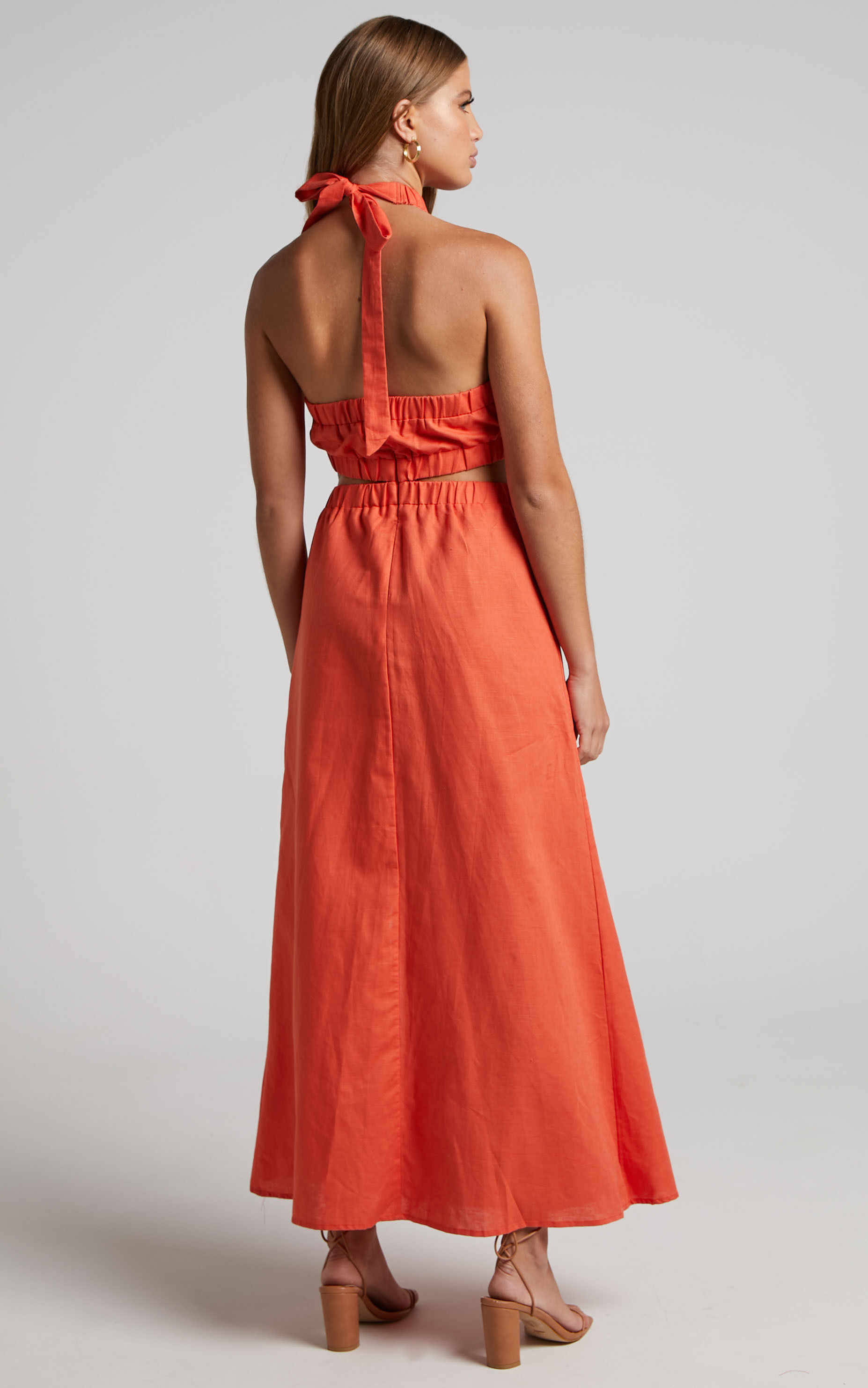 Orange halter neck maxi dress hot sale