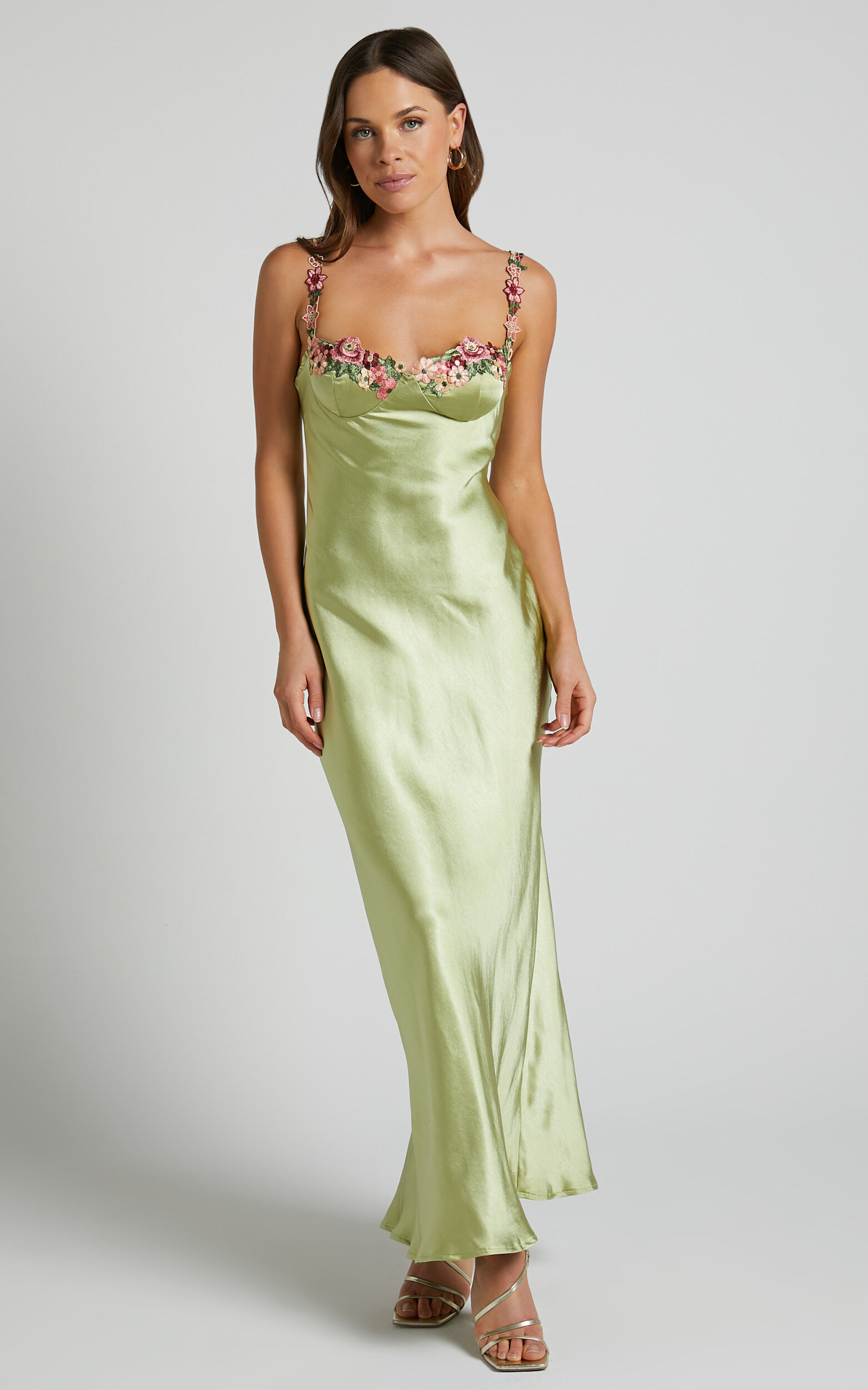 Satin dress floral outlet