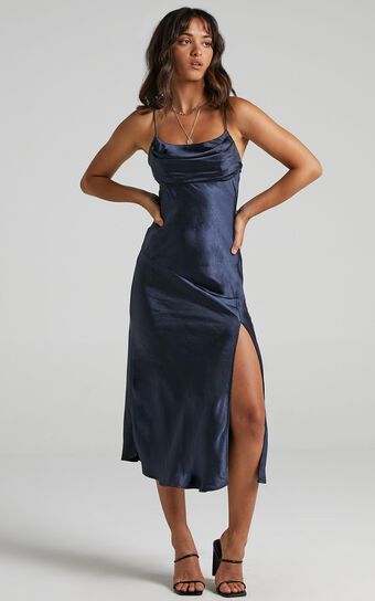 Monica Dress in Navy Satin