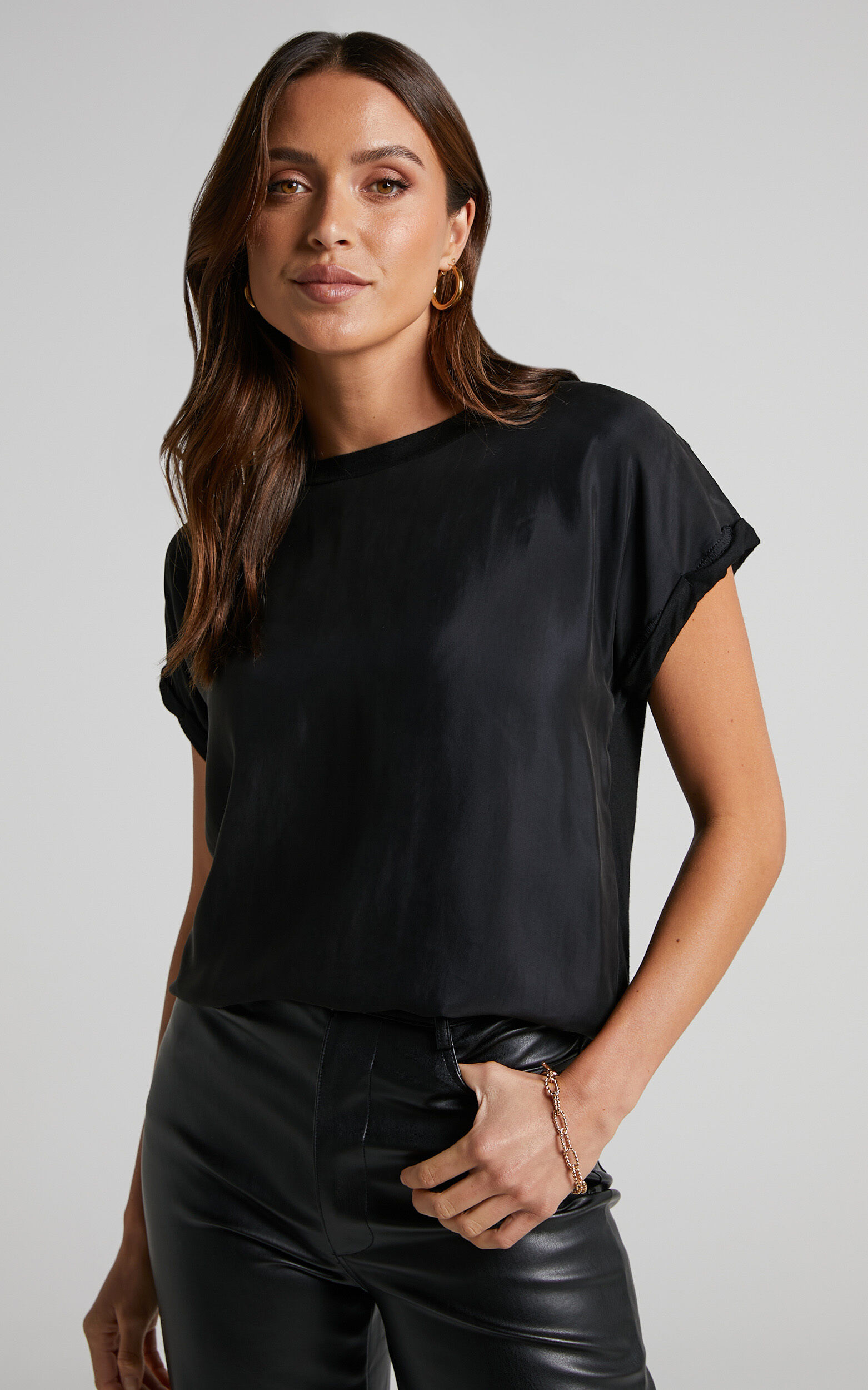 Black satin shell top discount