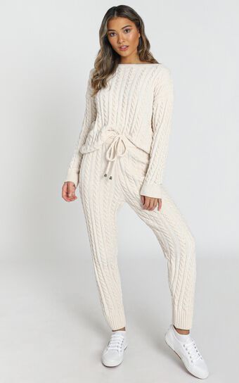 Iona Cable Knit Two Piece Set in cream