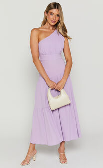 Celestia Midi Dress - Tiered One Shoulder Dress in Lavender