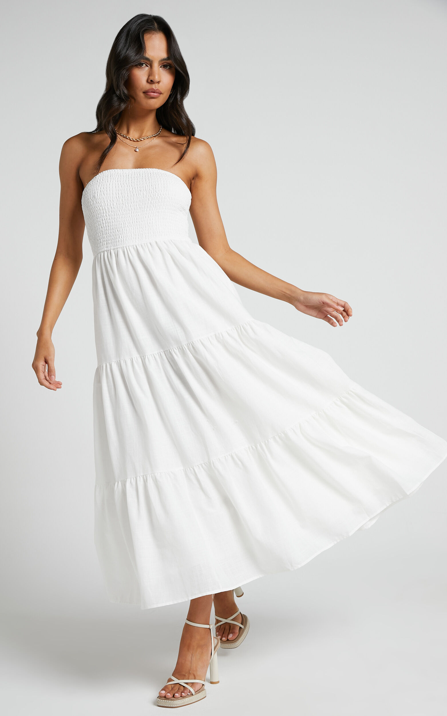 Shirred strapless dress top