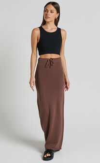 Dasuri Midi Knit Skirt - Drawstring Knited Maxi Skirt in Chocolate