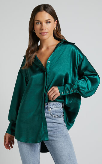 Azurine Shirt  Oversized Button Up in Green Showpo Australia