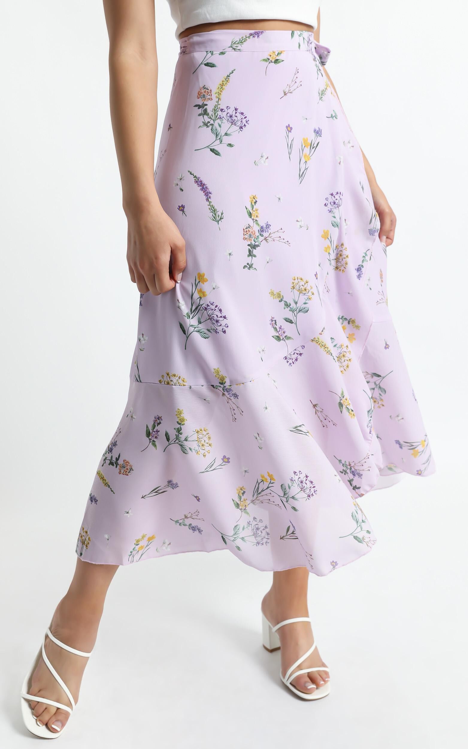 Lavender floral midi skirt clearance