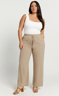 Kala Pants - Mid Waisted Relaxed Elastic Waist Pants in Sand