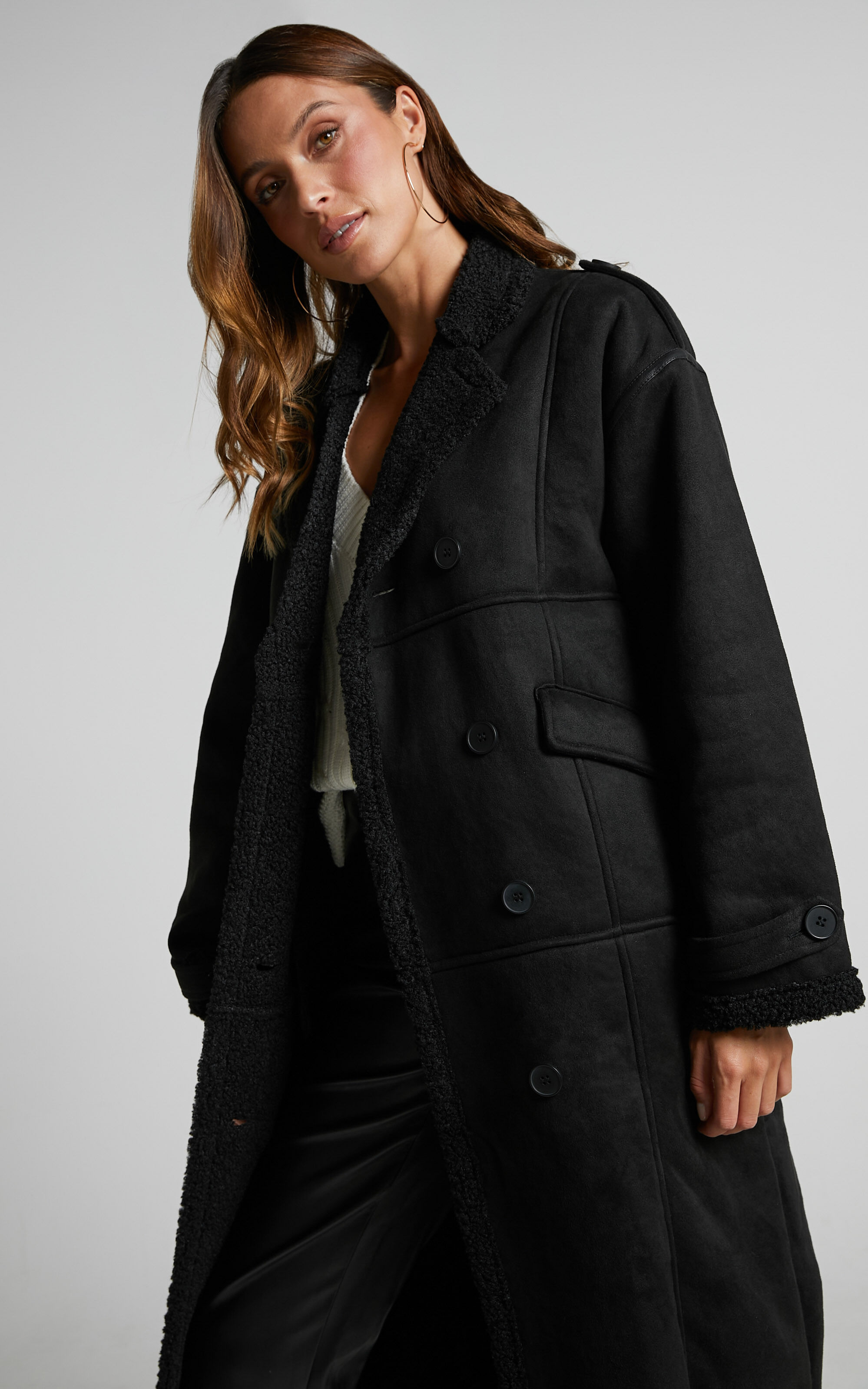 Long black suede coat new arrivals