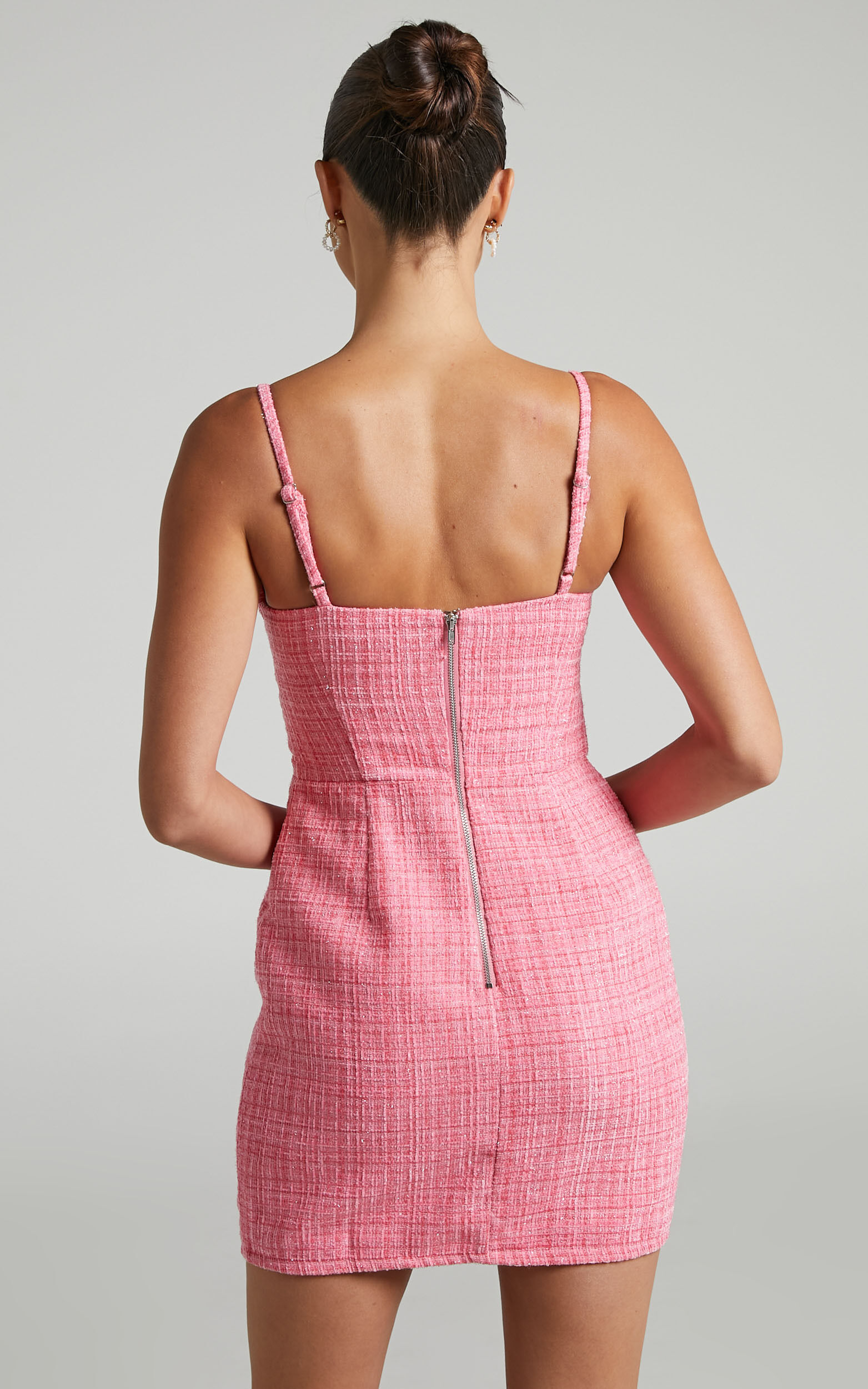 Bjorn Mini Dress - Bust Cup Sweetheart Boucle Tweed Dress in