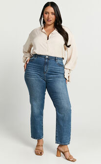 Billie Jeans - High Waisted Recycled Cotton Mom Denim Jeans in Dark Blue Wash