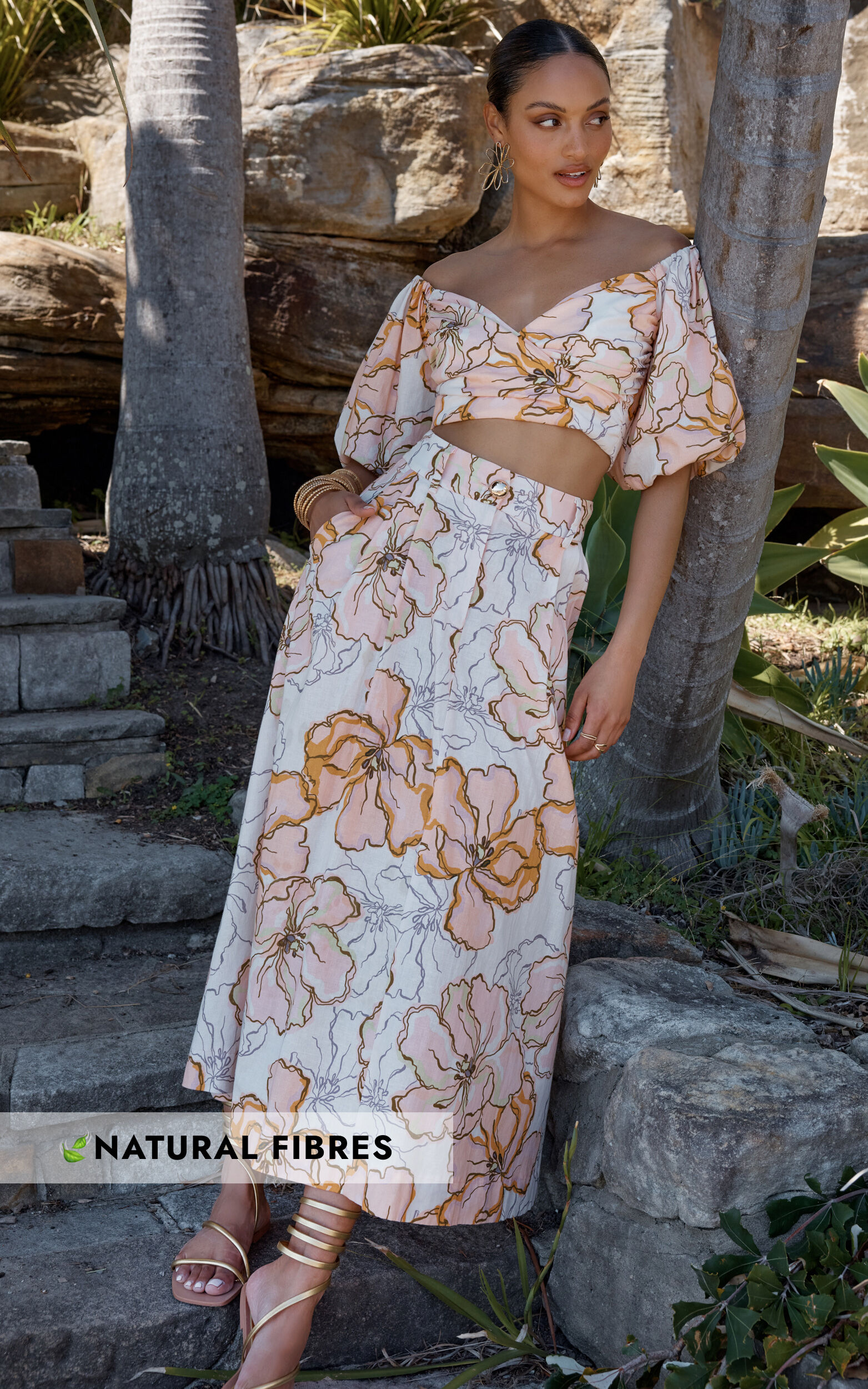 Amalie The Label - Alienor Linen Blend High Waisted Midi Skirt in Maison Fleur - 06, ORG1
