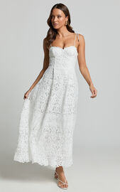 Leanne Midi Dress - Tie Shoulder Corset Lace Dress in White | Showpo