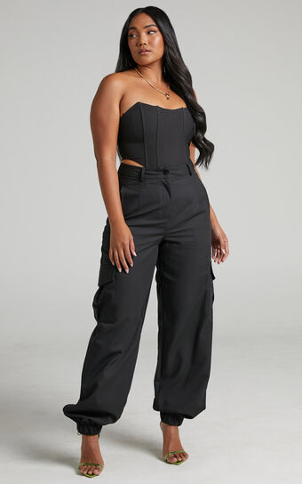 Xyriel - High Waisted Utility Style Cargo Pants in Black