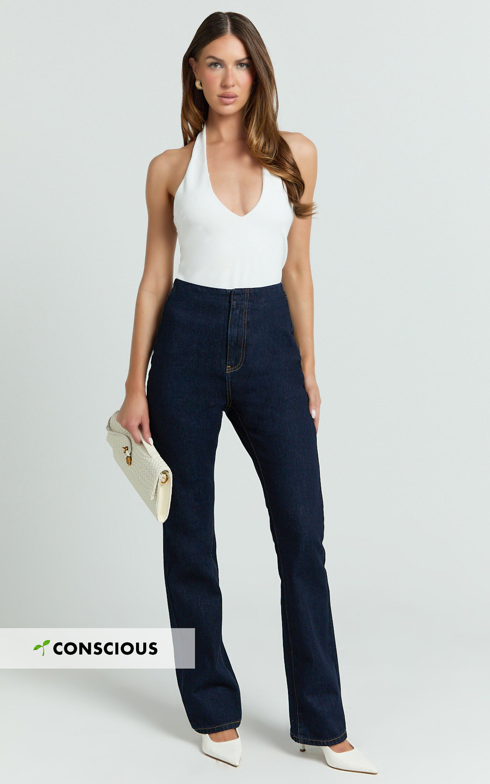 Tianna Jeans - High Waisted Fitted Straight Leg Jeans in Indigo Wash - 06, BLU1
