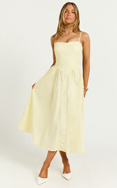 Mhissa Midi Dress - Sweetheart Neck Fit & Flare Dress in Lemon | Showpo USA