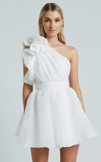 Avriella Mini Dress - One Shoulder Detail Fit & Flare in Ivory