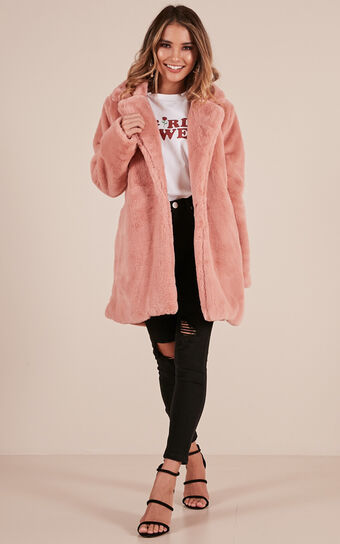 End Of Time Fur Coat In Blush