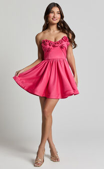 Angeletta Mini Dress - Sweetheart Rosette Detail Fit & Flare in Pink