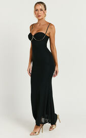 Chenna Midi Dress - Sweetheart Chain Detail Dress in Black | Showpo