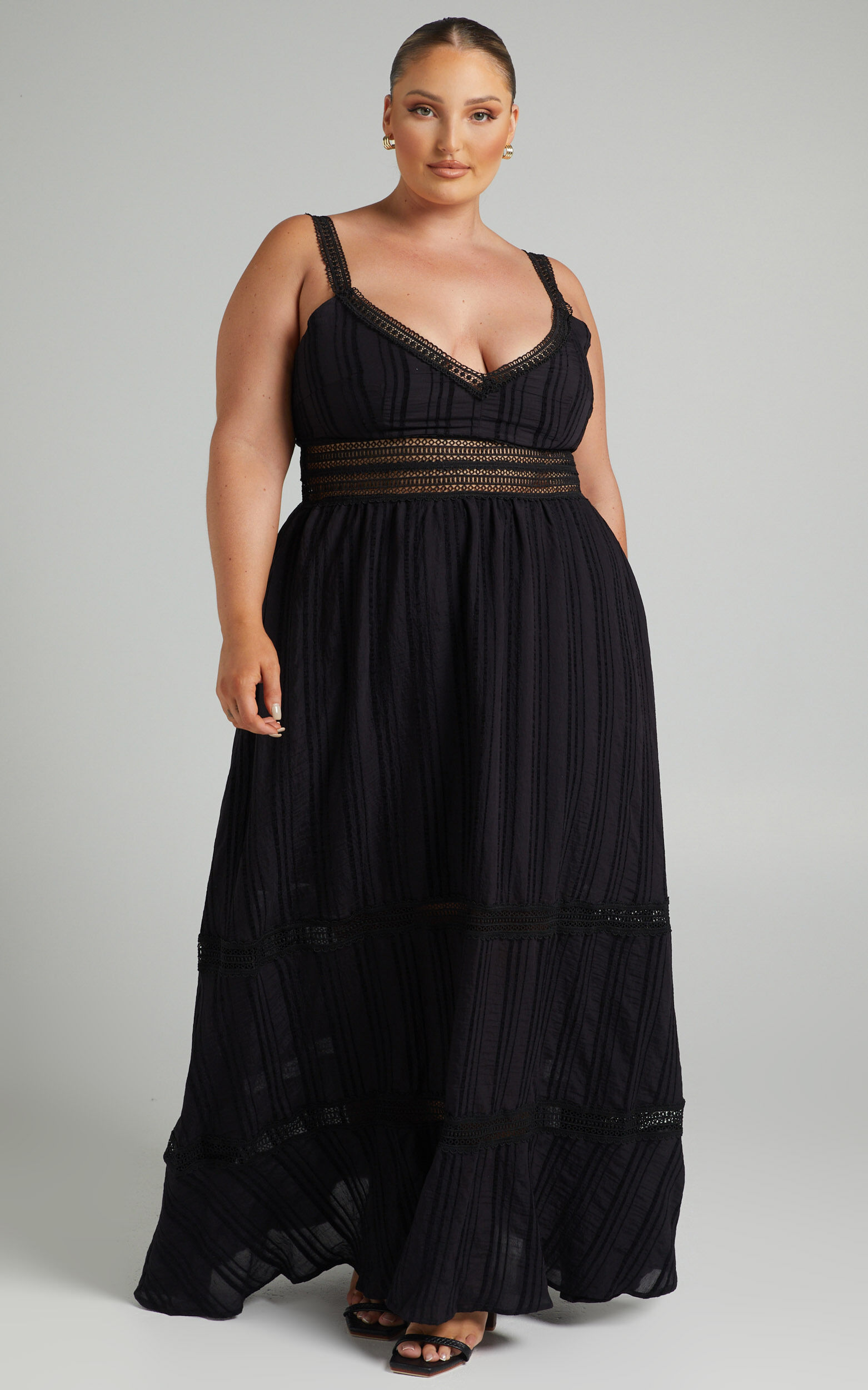 Angelique Maxi Dress Lace Trim Dress in Black Showpo USA