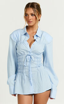 Cody Shirt - Ruched Detail Scrunch Shirt in Blue